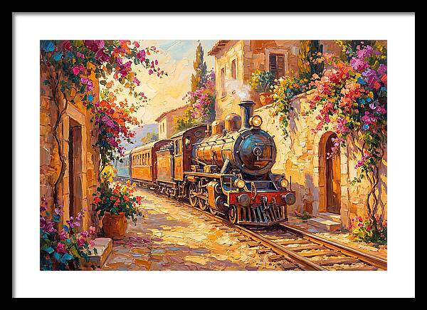Steam Train Through Mediterranean Village