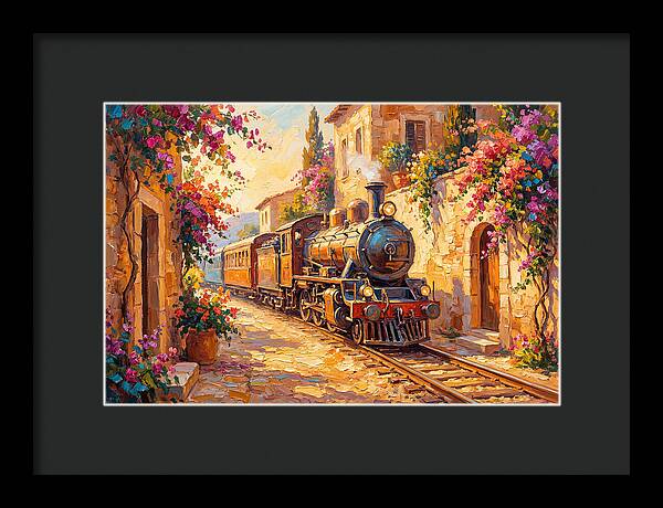 Steam Train Through Mediterranean Village