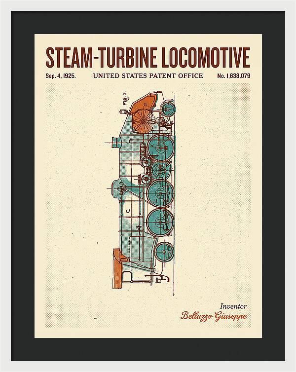 Steam Turbine Locomotive Retro Patent Us1638079