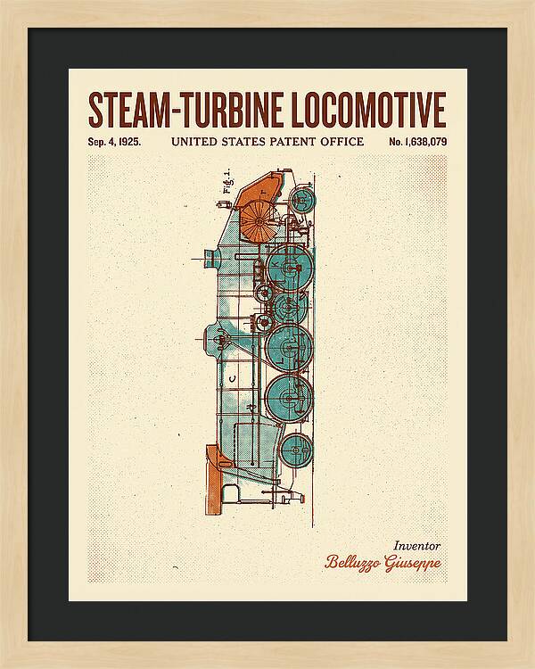 Steam Turbine Locomotive Retro Patent Us1638079
