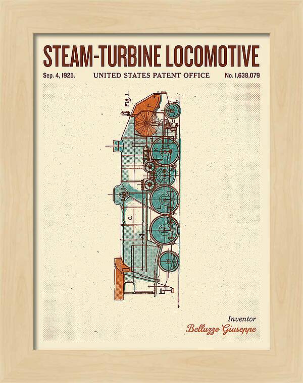 Steam Turbine Locomotive Retro Patent Us1638079