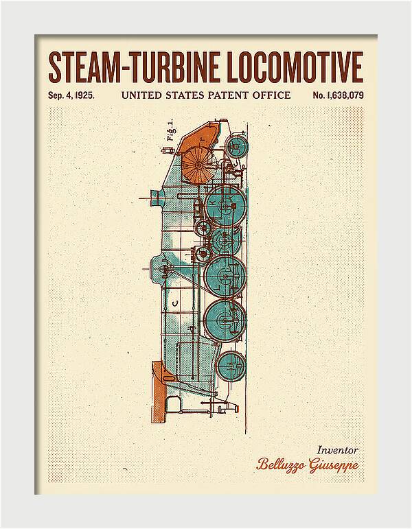 Steam Turbine Locomotive Retro Patent Us1638079