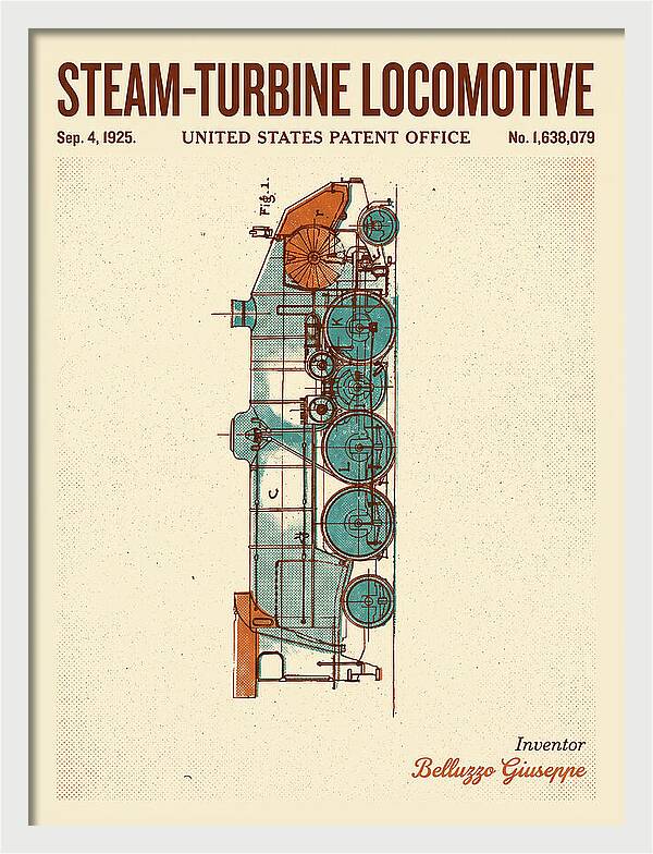 Steam Turbine Locomotive Retro Patent Us1638079