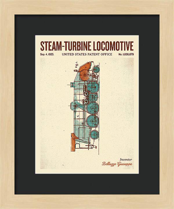 Steam Turbine Locomotive Retro Patent Us1638079