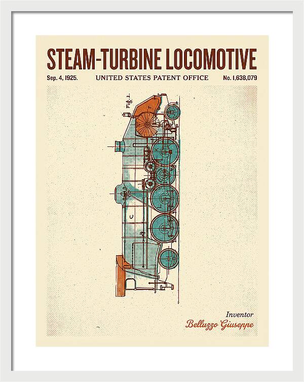Steam Turbine Locomotive Retro Patent Us1638079