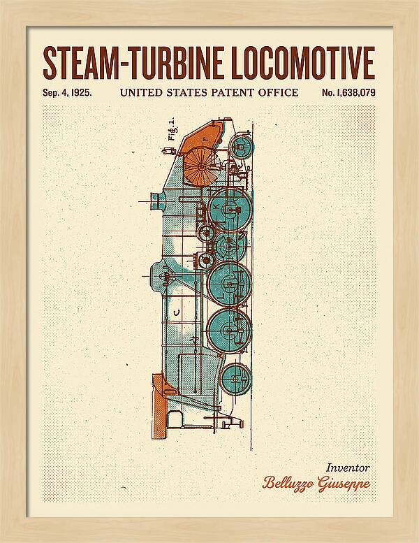 Steam Turbine Locomotive Retro Patent Us1638079
