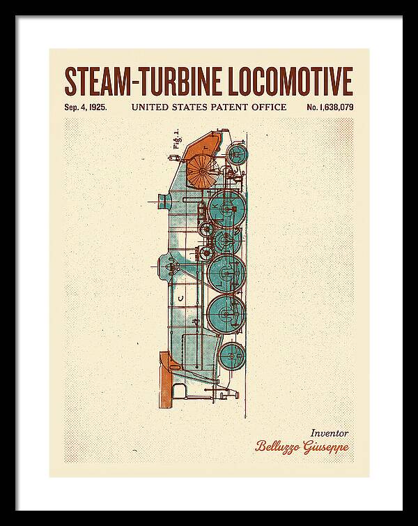 Steam Turbine Locomotive Retro Patent Us1638079
