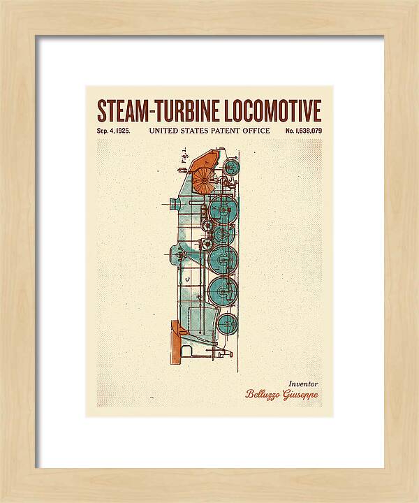 Steam Turbine Locomotive Retro Patent Us1638079