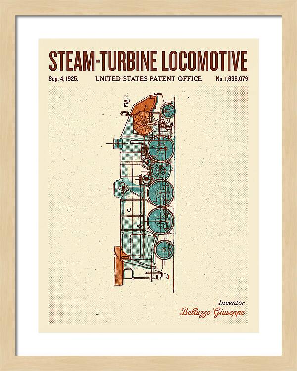 Steam Turbine Locomotive Retro Patent Us1638079