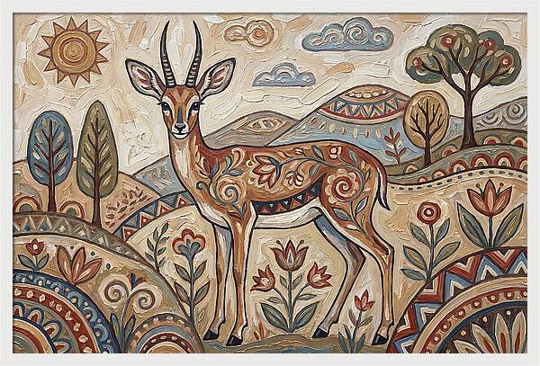 Steenbok In Folk Art Style