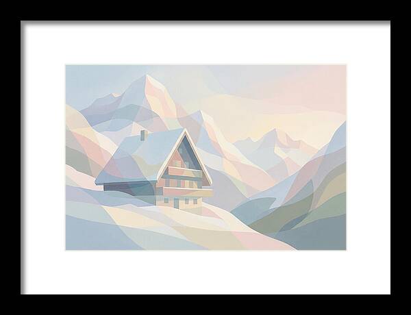 Steep Roofed Chalet Against Snowy Peaks