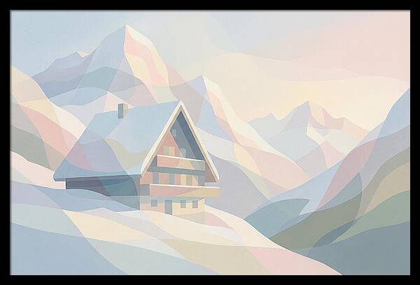 Steep Roofed Chalet Against Snowy Peaks