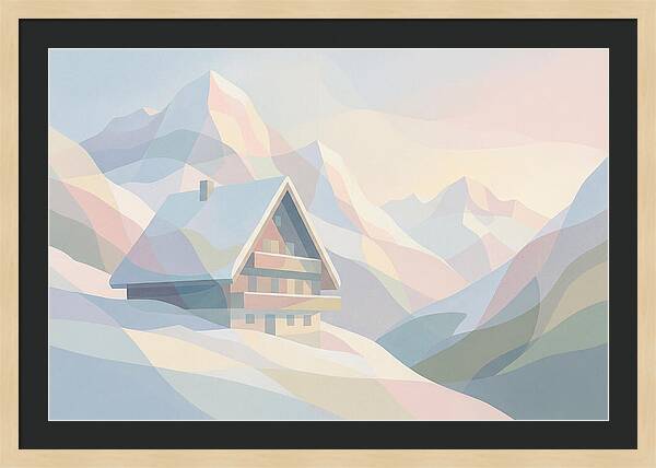 Steep Roofed Chalet Against Snowy Peaks