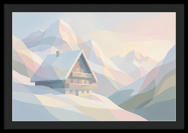 Steep Roofed Chalet Against Snowy Peaks