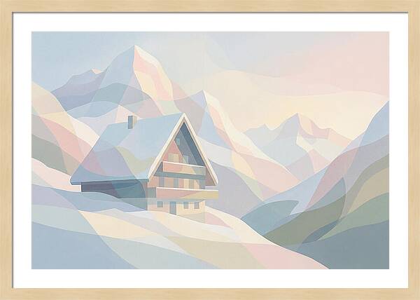 Steep Roofed Chalet Against Snowy Peaks