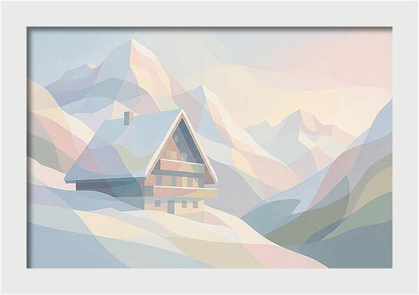 Steep Roofed Chalet Against Snowy Peaks