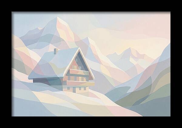 Steep Roofed Chalet Against Snowy Peaks