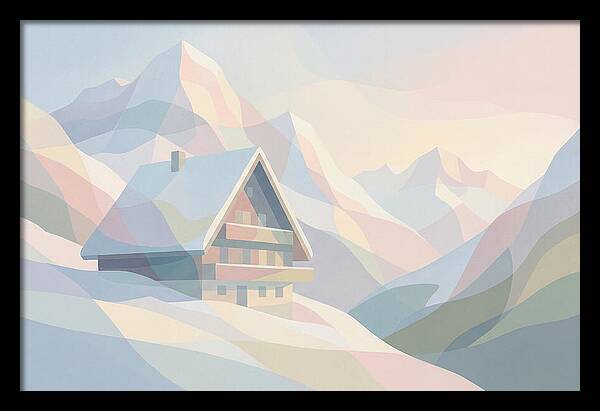 Steep Roofed Chalet Against Snowy Peaks