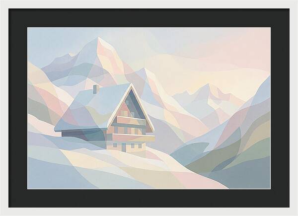 Steep Roofed Chalet Against Snowy Peaks