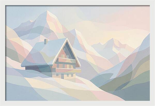 Steep Roofed Chalet Against Snowy Peaks