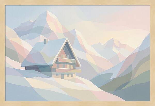 Steep Roofed Chalet Against Snowy Peaks