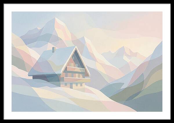 Steep Roofed Chalet Against Snowy Peaks