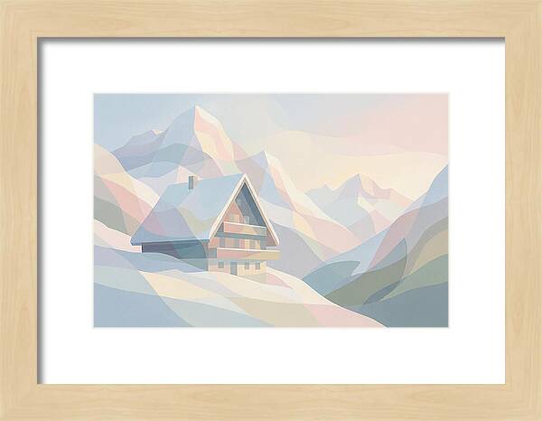 Steep Roofed Chalet Against Snowy Peaks