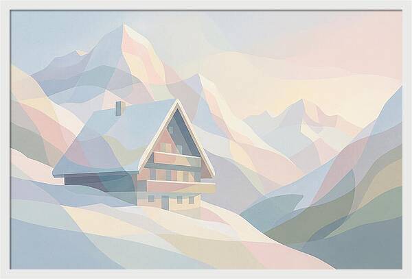 Steep Roofed Chalet Against Snowy Peaks