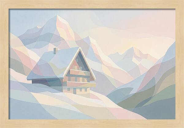 Steep Roofed Chalet Against Snowy Peaks