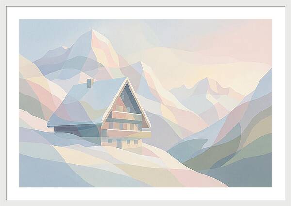 Steep Roofed Chalet Against Snowy Peaks