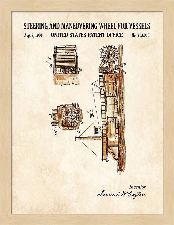 Steering And Maneuvering Wheel For Vessels Watercolor Patent Us713063a