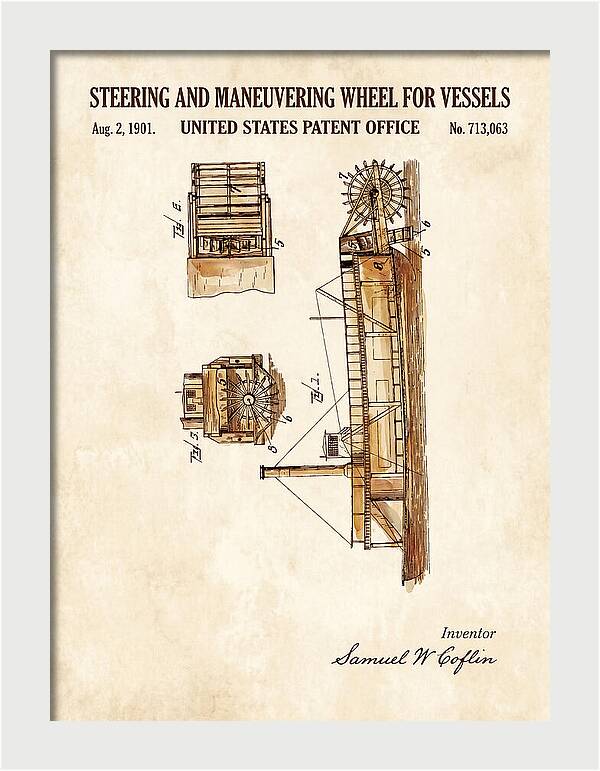 Steering And Maneuvering Wheel For Vessels Watercolor Patent Us713063a