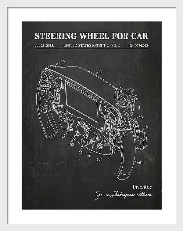 Steering Wheel For Car Formula 1 Racing Wheel Chalkboard Patent Usd776023s1