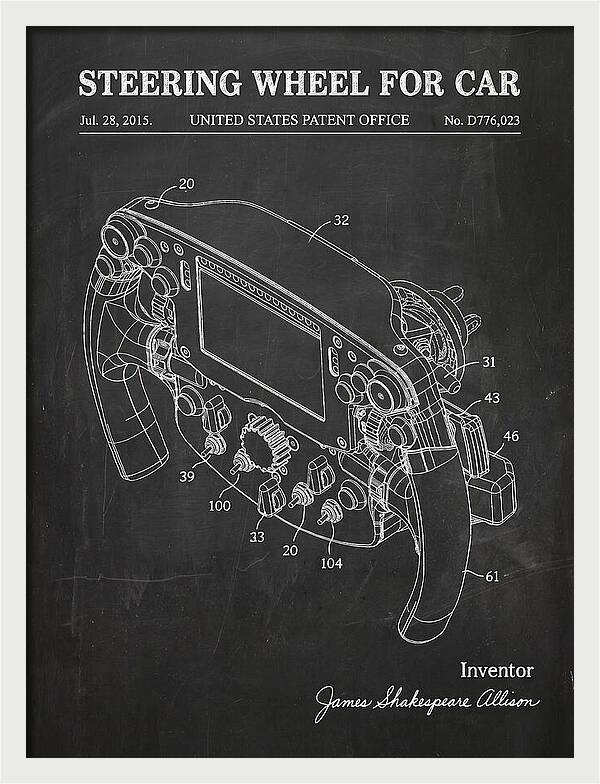 Steering Wheel For Car Formula 1 Racing Wheel Chalkboard Patent Usd776023s1