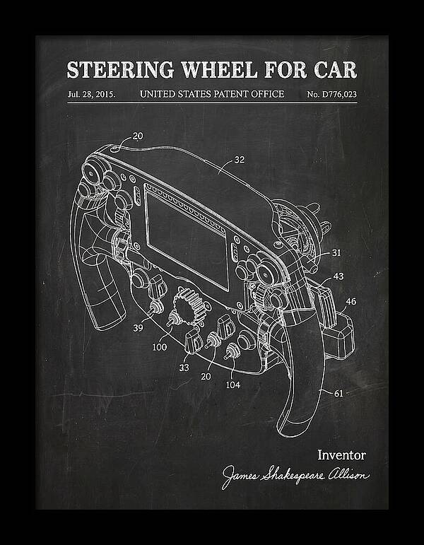 Steering Wheel For Car Formula 1 Racing Wheel Chalkboard Patent Usd776023s1