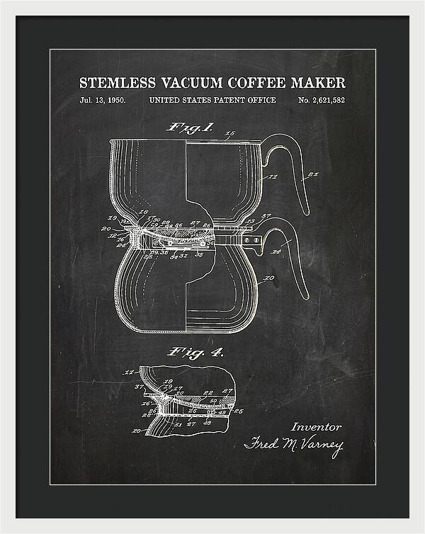 Stemless Vacuum Coffee Maker Chalkboard Patent Us2621582a