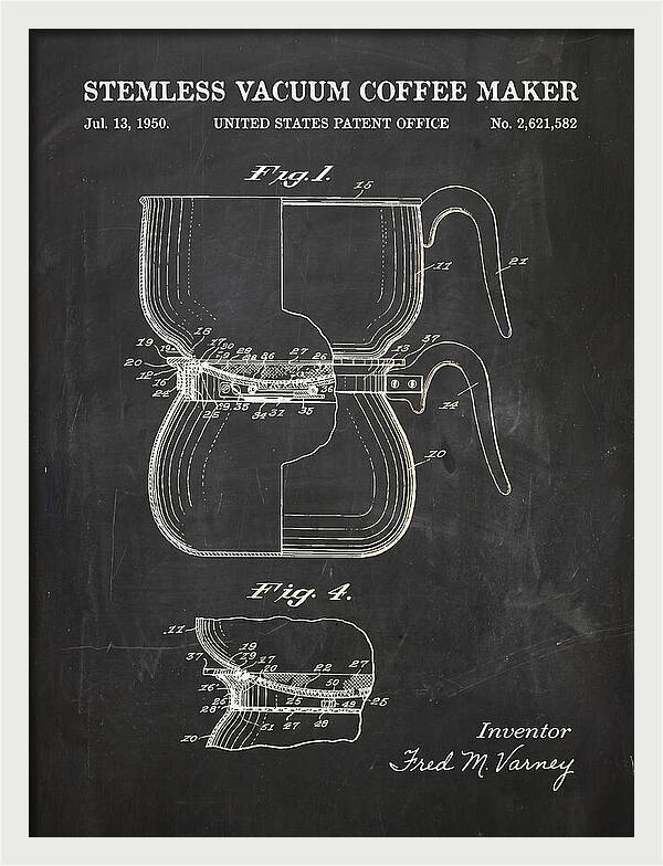 Stemless Vacuum Coffee Maker Chalkboard Patent Us2621582a
