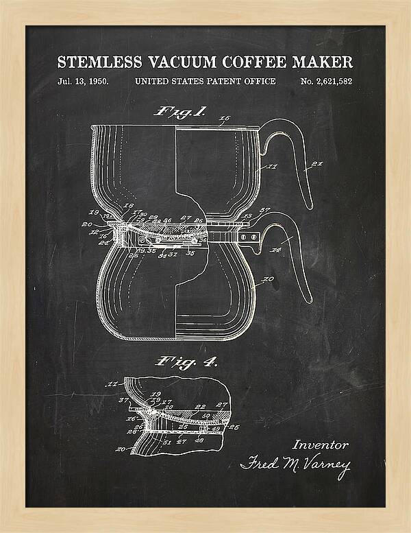 Stemless Vacuum Coffee Maker Chalkboard Patent Us2621582a