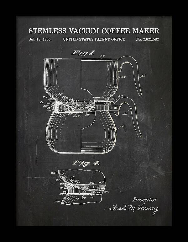 Stemless Vacuum Coffee Maker Chalkboard Patent Us2621582a