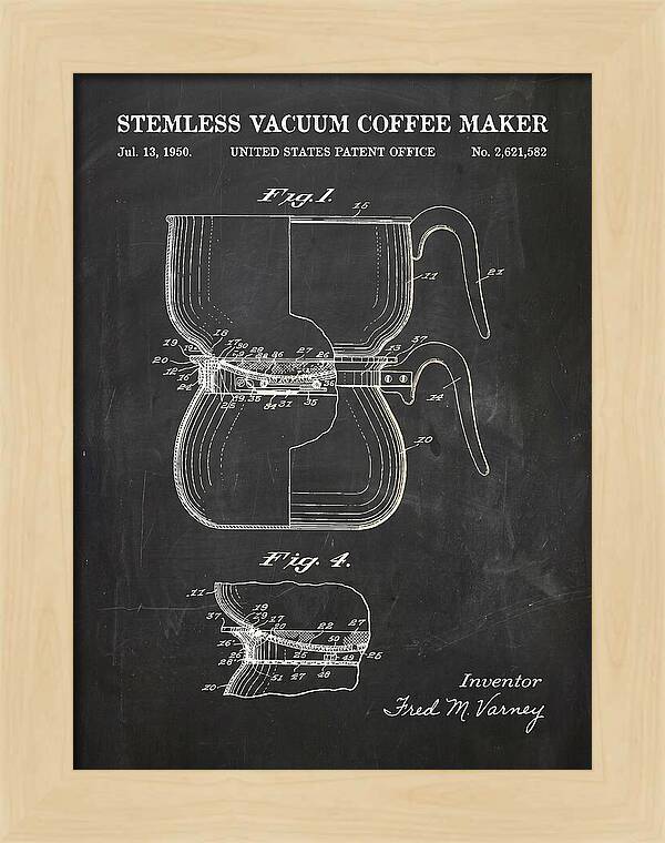 Stemless Vacuum Coffee Maker Chalkboard Patent Us2621582a