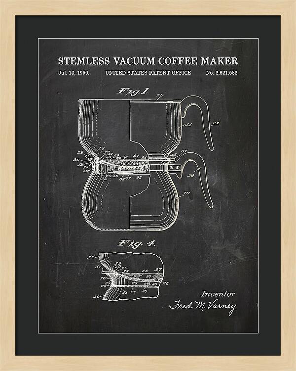 Stemless Vacuum Coffee Maker Chalkboard Patent Us2621582a