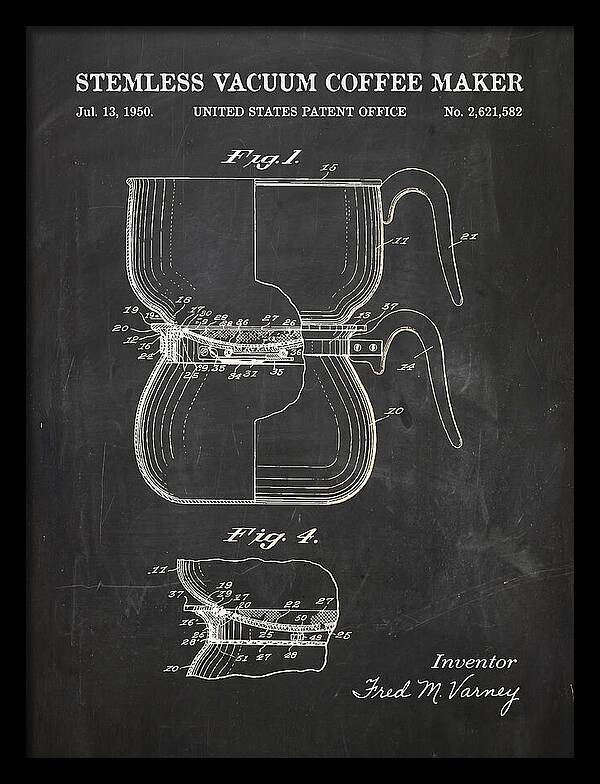 Stemless Vacuum Coffee Maker Chalkboard Patent Us2621582a