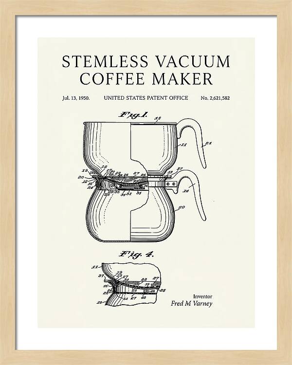 Stemless Vacuum Coffee Maker Minimalist Patent Us2621582a