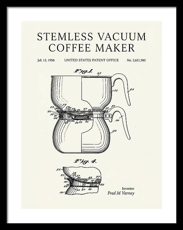 Stemless Vacuum Coffee Maker Minimalist Patent Us2621582a