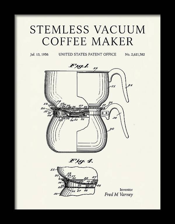 Stemless Vacuum Coffee Maker Minimalist Patent Us2621582a