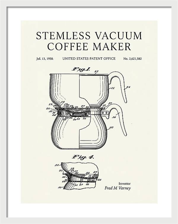 Stemless Vacuum Coffee Maker Minimalist Patent Us2621582a