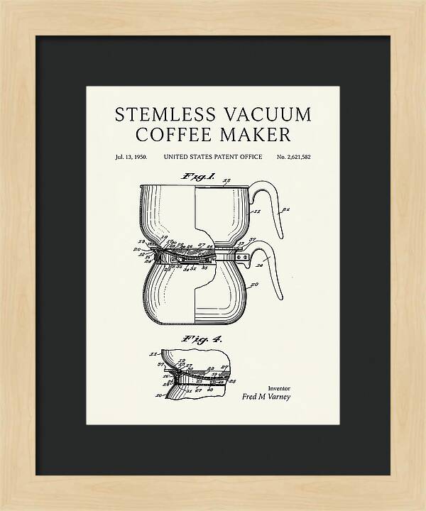 Stemless Vacuum Coffee Maker Minimalist Patent Us2621582a