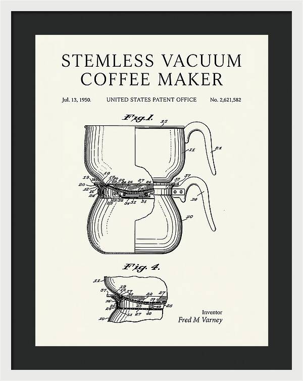 Stemless Vacuum Coffee Maker Minimalist Patent Us2621582a