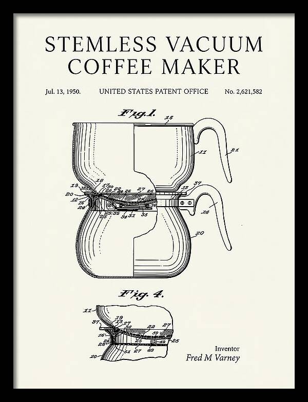 Stemless Vacuum Coffee Maker Minimalist Patent Us2621582a