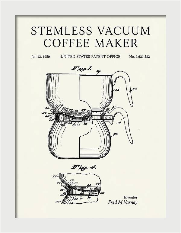 Stemless Vacuum Coffee Maker Minimalist Patent Us2621582a